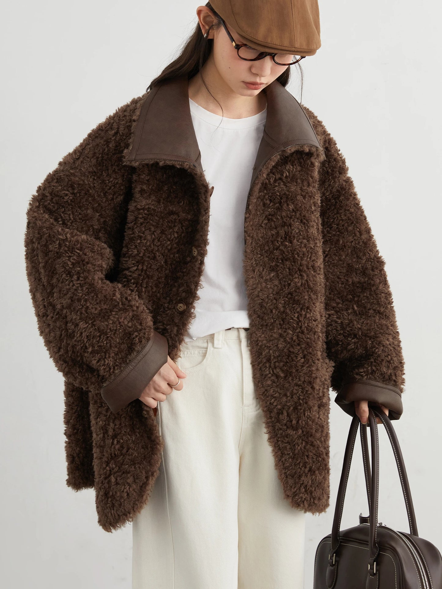 CHIC VEN Women Faux Leather Jacket Coat Loose Casual Reversible Mid Length PU Overcoat Retro Ladies Outerwear Autumn Winter 2025