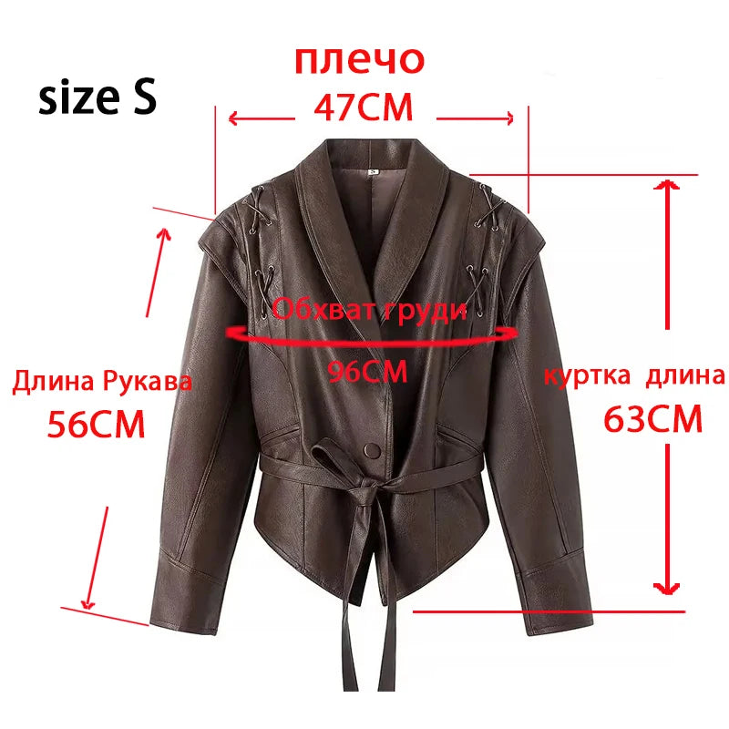 Suninheart Autumn and Winter Faux Leather Jackets for Women 2025 Dropped Shoulder Oversized Jacket Coat Belted Corset Jacket