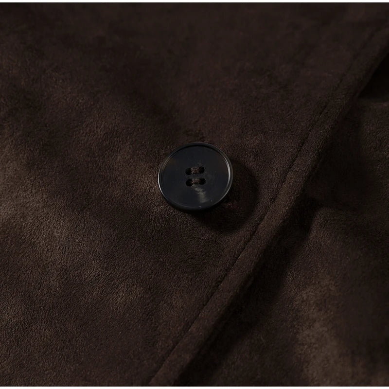 Soft Suede Women Commute Coat Long Sleeve High Neck Tie Waist All-match Cinched Slim Autumn Winter Coats 2026 Fashion Jackets
