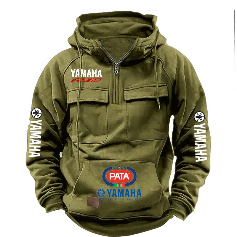 yamaha  Men's Muscle Movement Workwear Style Spring-Autumn New Model Fashion Solid Color Multi-Pocket Long-Sleeved Hooded Sweats