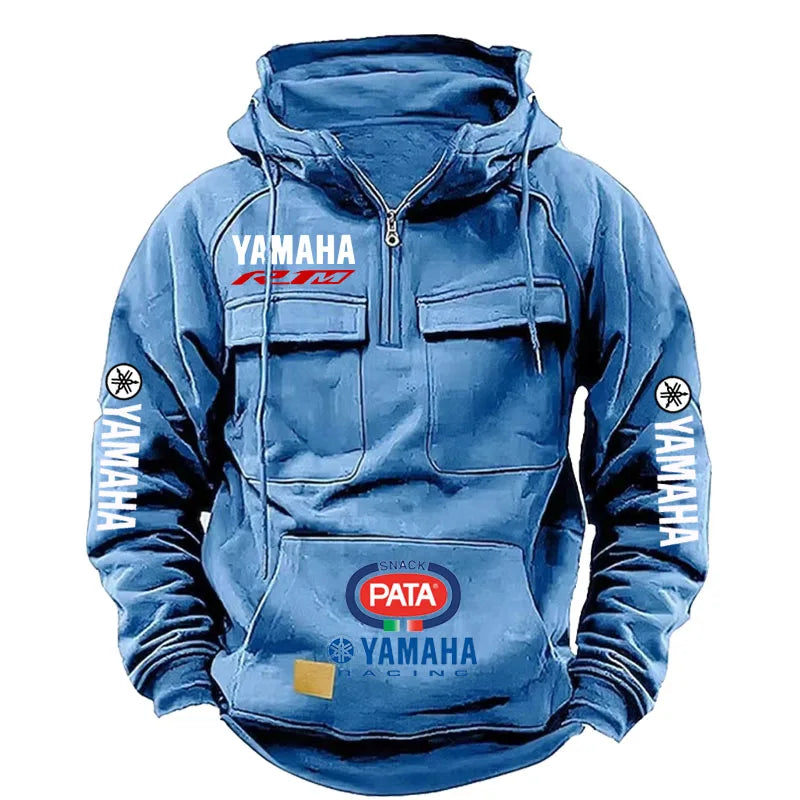 yamaha  Men's Muscle Movement Workwear Style Spring-Autumn New Model Fashion Solid Color Multi-Pocket Long-Sleeved Hooded Sweats