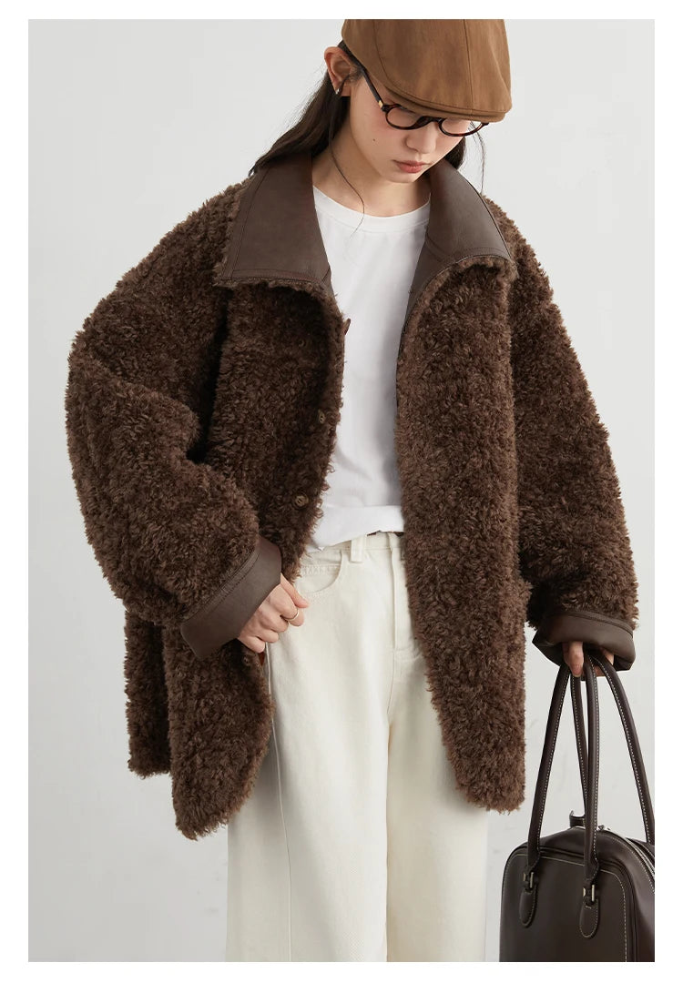 CHIC VEN Women Faux Leather Jacket Coat Loose Casual Reversible Mid Length PU Overcoat Retro Ladies Outerwear Autumn Winter 2025