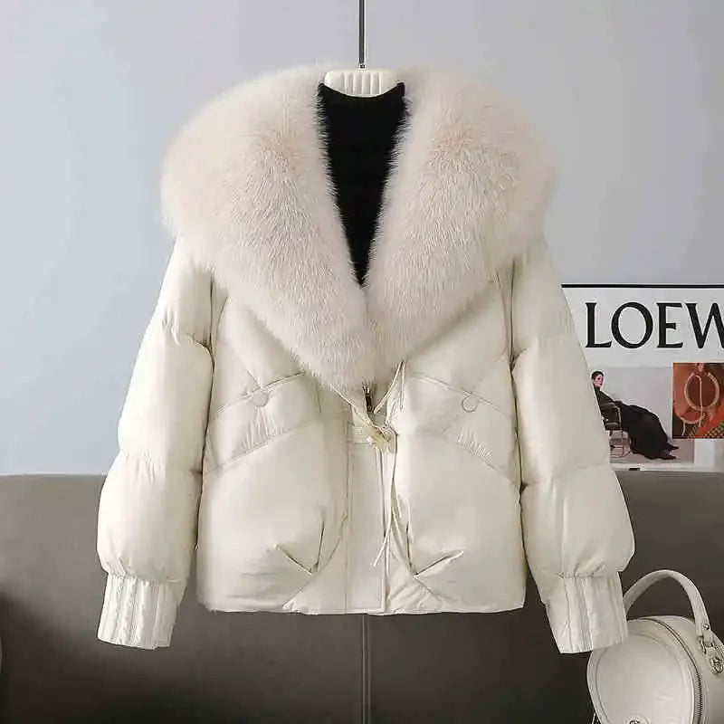 Winter New Warm Thicke Parka Coat Removable Fur Collar Loose Bread Coat Loose Chic Down Cotton-Padded Coat Women's Outwear