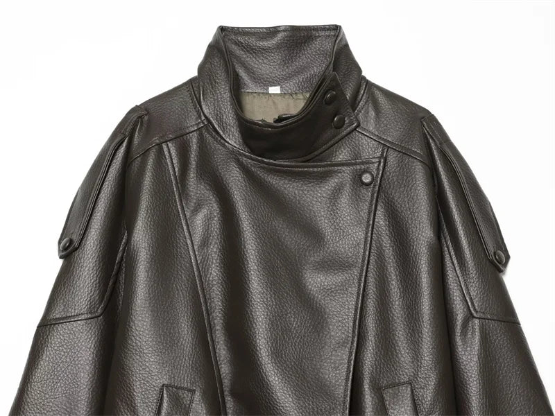 Women's Faux Leather Jacket New Fashion Long Sleeve Versatile Jacket Personality Chic Women Coat Autumn Winter Ladies Outerwear