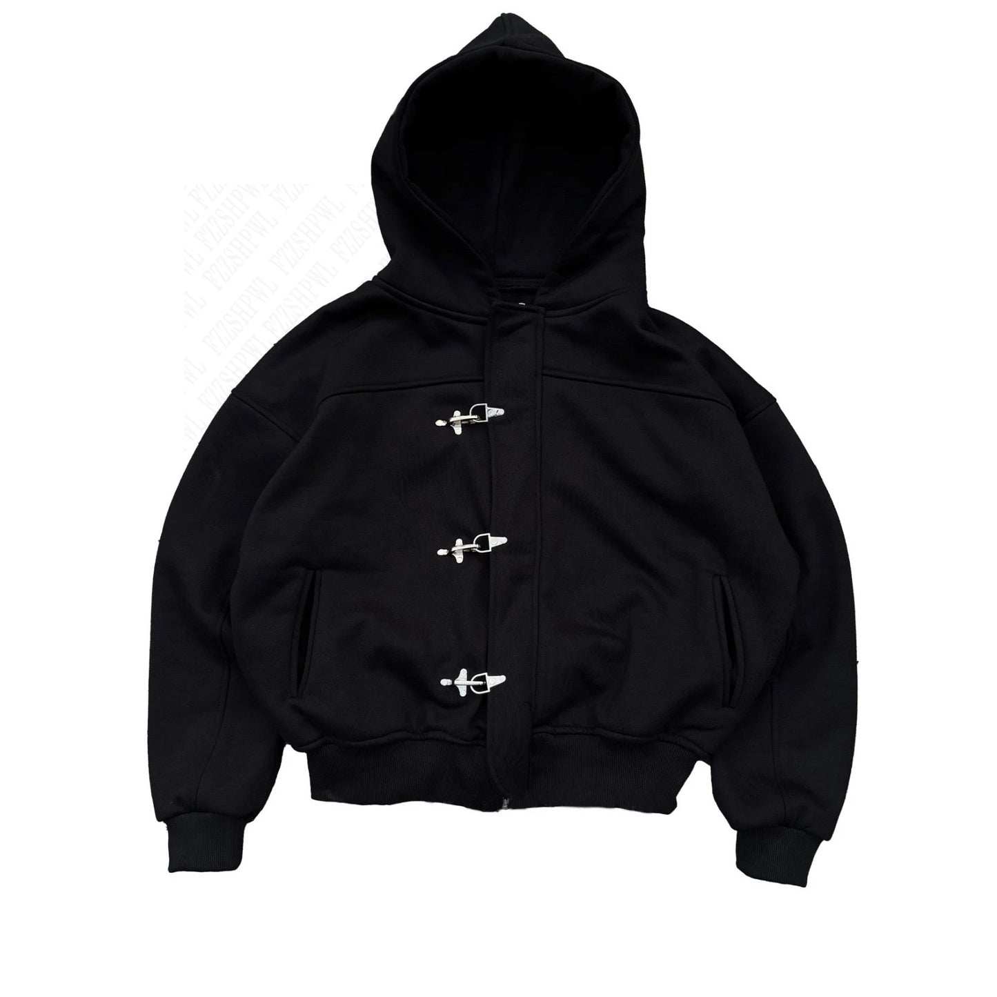 Fashionable American retro y2k design sense high street personality button solid color hoodie long sleeve pullover hoodie jacket