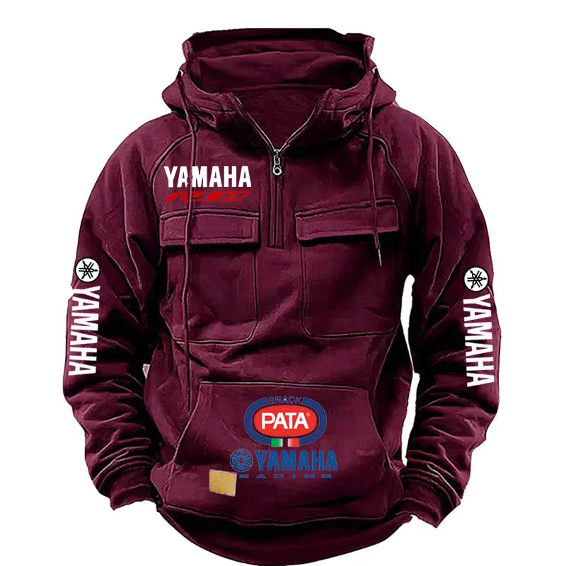 yamaha  Men's Muscle Movement Workwear Style Spring-Autumn New Model Fashion Solid Color Multi-Pocket Long-Sleeved Hooded Sweats