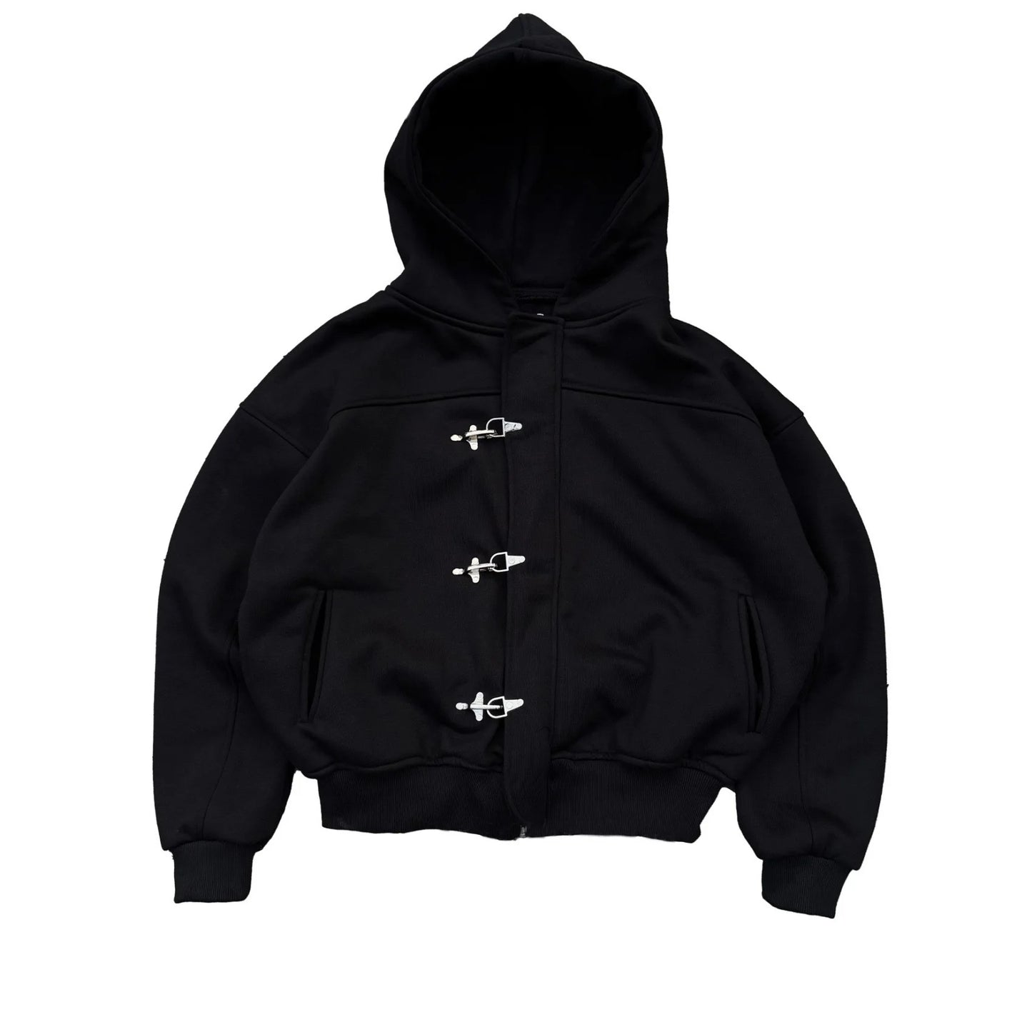 Fashionable American retro y2k design sense high street personality button solid color hoodie long sleeve pullover hoodie jacket
