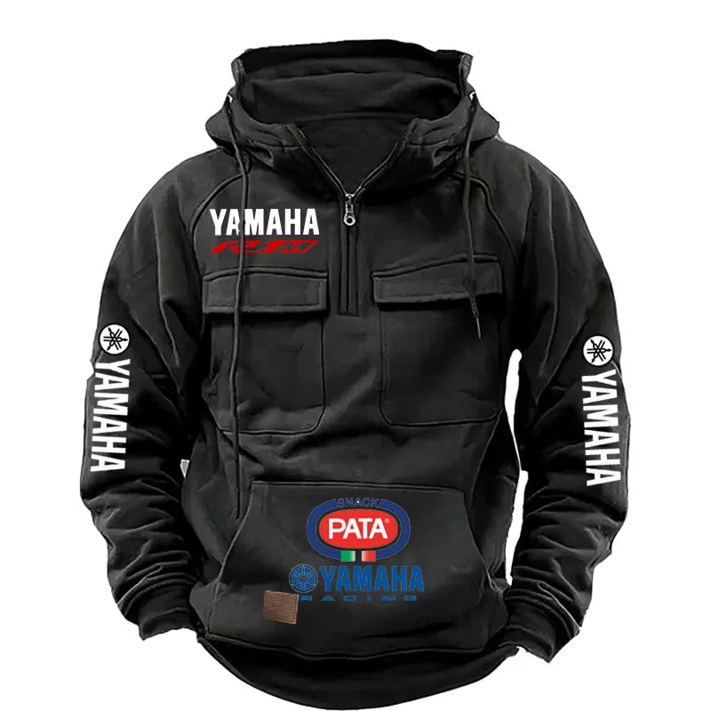 yamaha  Men's Muscle Movement Workwear Style Spring-Autumn New Model Fashion Solid Color Multi-Pocket Long-Sleeved Hooded Sweats