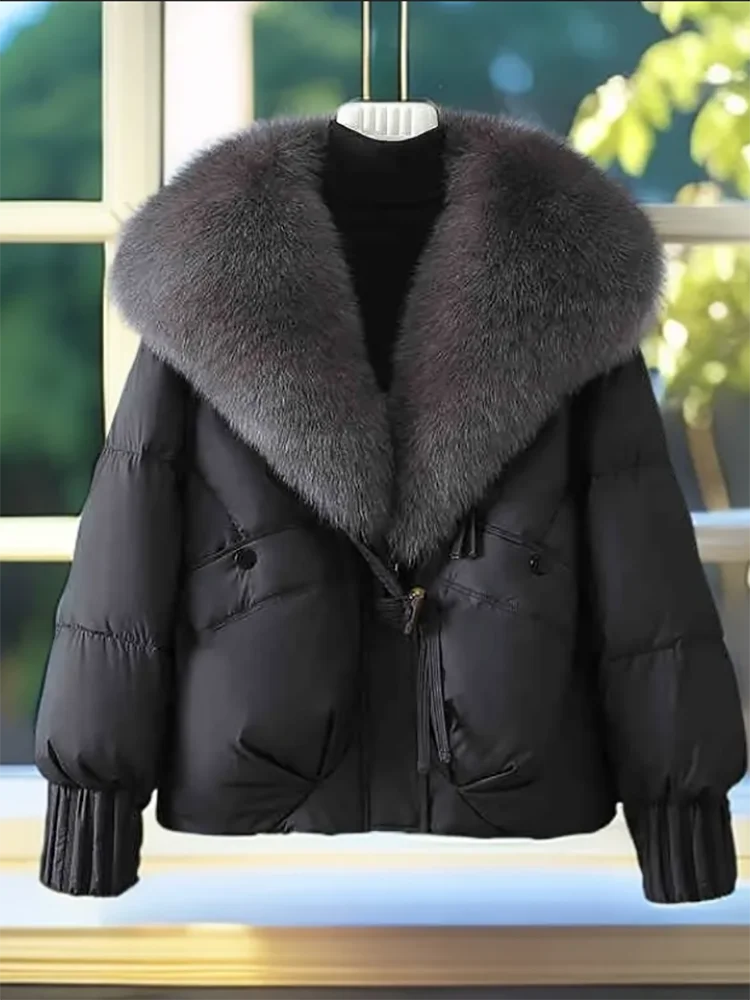 Winter New Warm Thicke Parka Coat Removable Fur Collar Loose Bread Coat Loose Chic Down Cotton-Padded Coat Women's Outwear