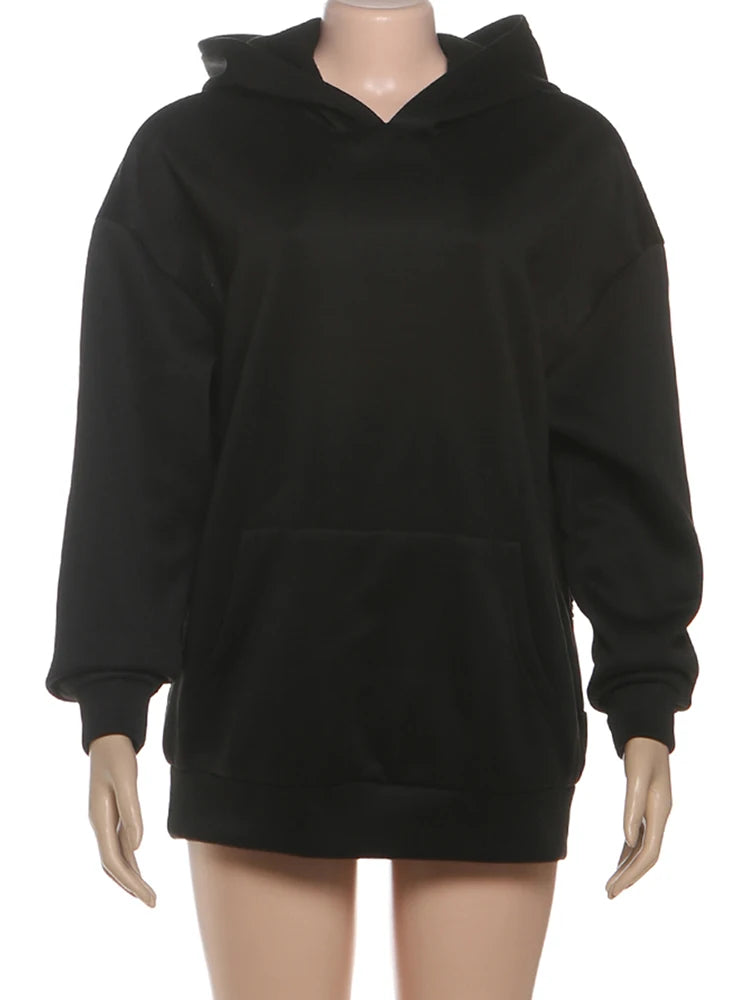 Weird Puss Harajuku Hooded Sweatshirt Women Autumn Trend Backless Glitter Mesh Patchwork Casual Streetwear Hipster Pulloverr