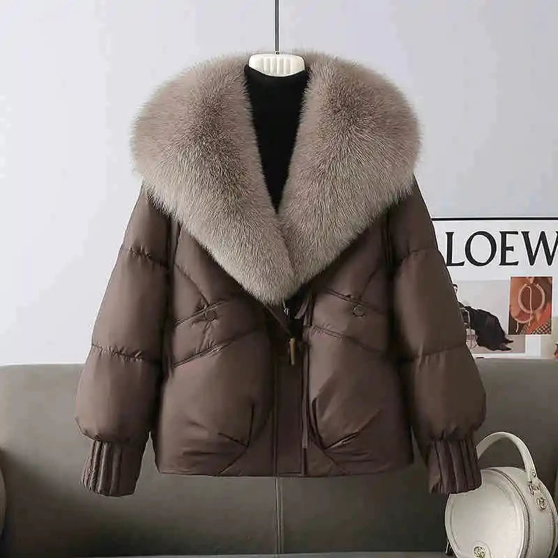 Winter New Warm Thicke Parka Coat Removable Fur Collar Loose Bread Coat Loose Chic Down Cotton-Padded Coat Women's Outwear