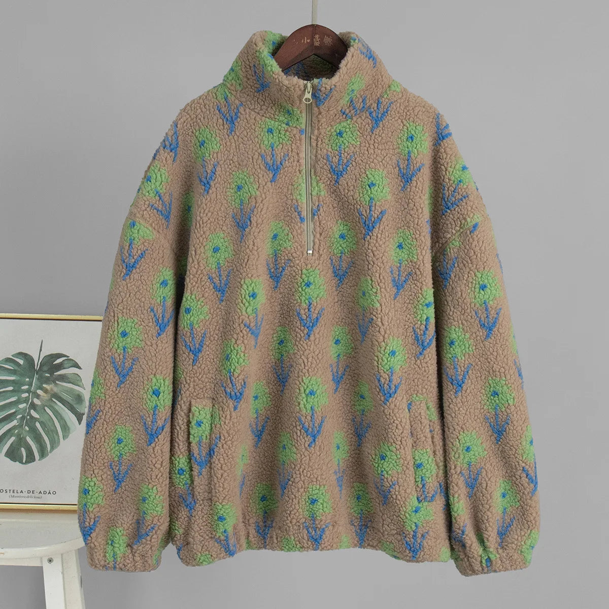 TARUXY Fleece Printing Sweatshirt Women's Half-Zip Sweatshirt Fleece Loose Turtleneck pullover Female Winter Leisure Sweatshirt