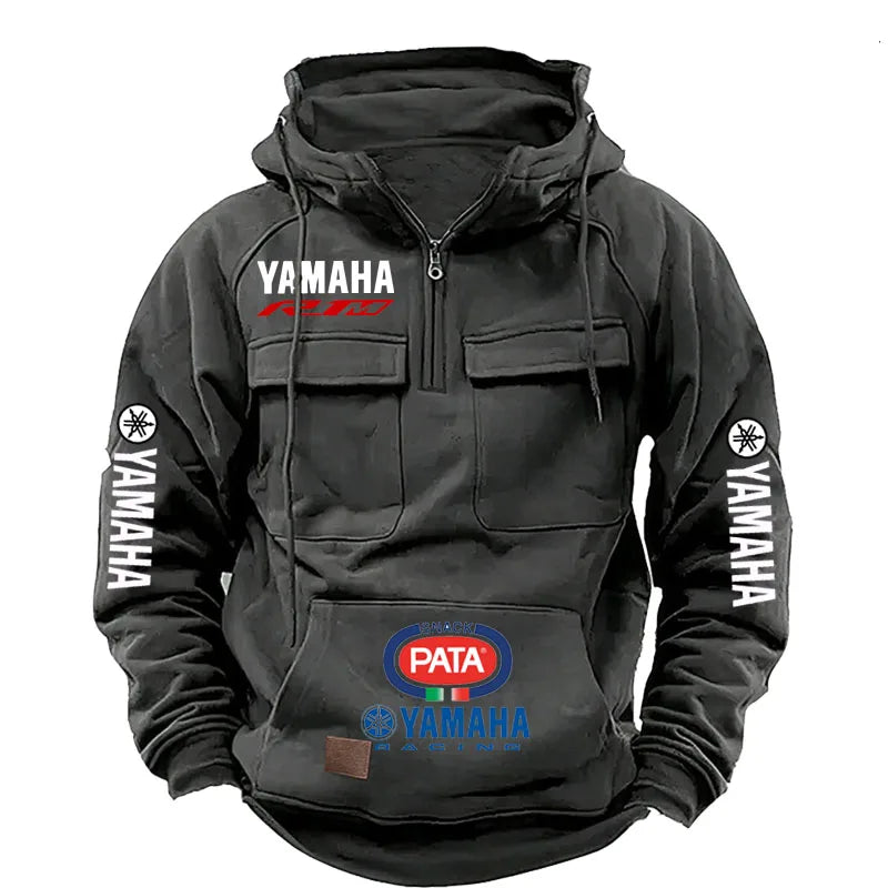 yamaha  Men's Muscle Movement Workwear Style Spring-Autumn New Model Fashion Solid Color Multi-Pocket Long-Sleeved Hooded Sweats