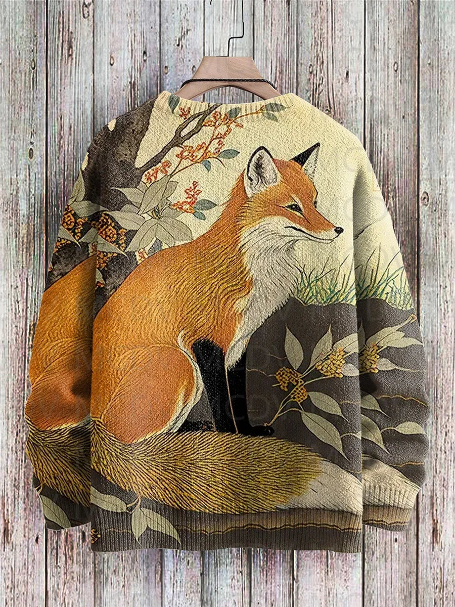 Retro Japanese Style Painting Cat Art Casual Print Knit Pullover Sweater Women For Men Sweater