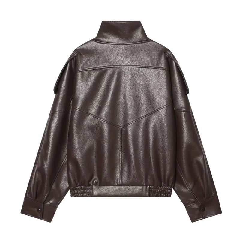 Women's Faux Leather Jacket New Fashion Long Sleeve Versatile Jacket Personality Chic Women Coat Autumn Winter Ladies Outerwear