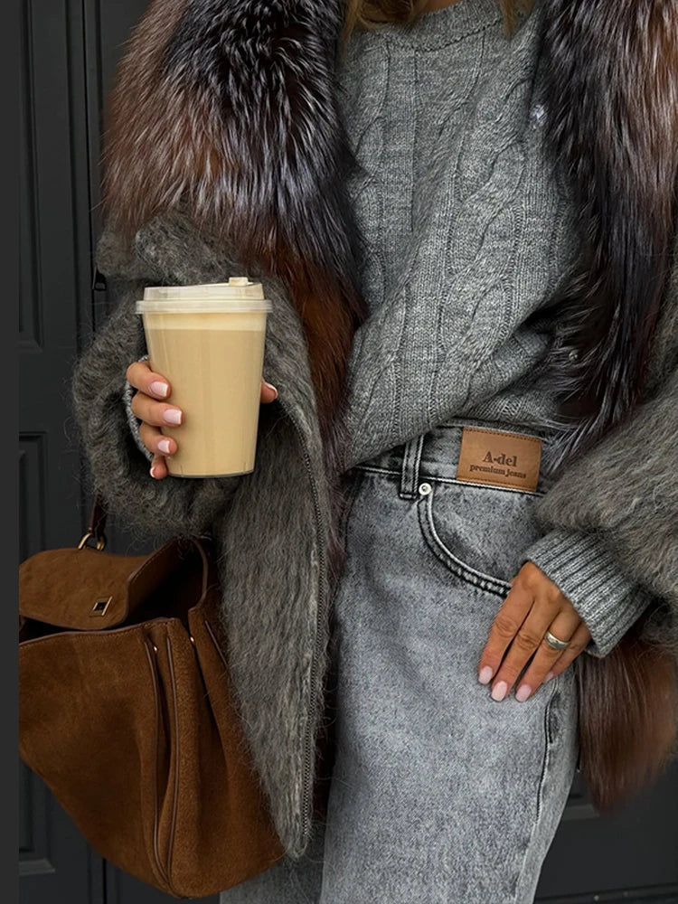 Winter Fashion Faux Fur Collar Woolen Coat Women Vintage Thick Hooded Long Sleeve Oversized Warm Jacket New Lady High Streetwear