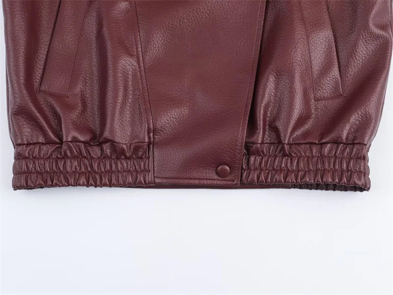 Women's Jacket 2026 Autunm  New Black Long Sleeve Pebble Faux Leather Jacket Motorcycle Style Personality Fashion