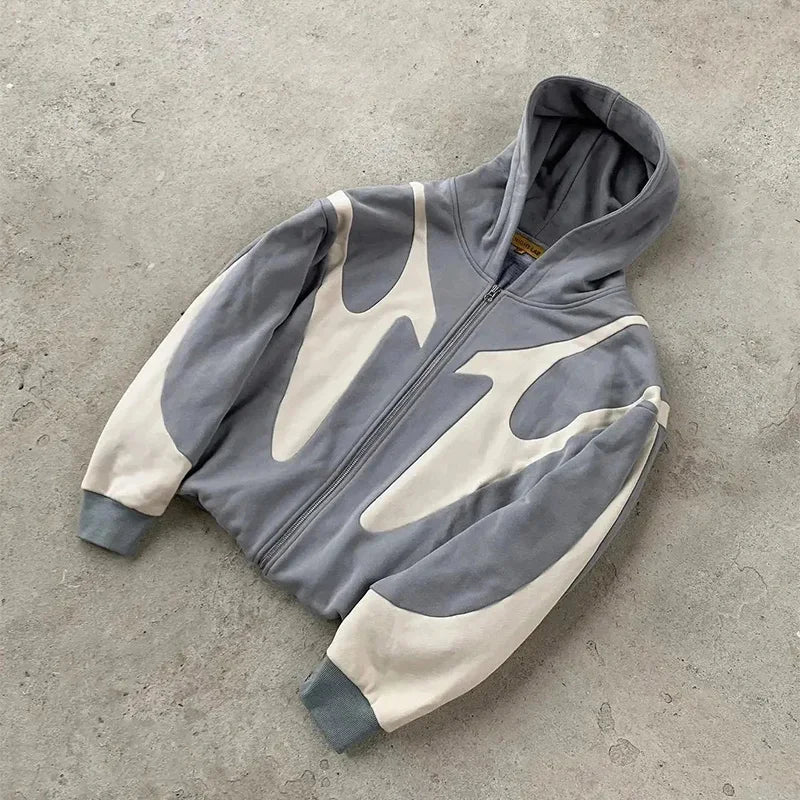 American Retro Letter Printed Devil Pattern Hoodie Y2k Harajuku Casual Couple Zipper Hoodies Sweatshirt Fashion Men's Clothing