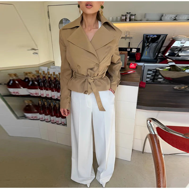 Soft Suede Women Commute Coat Long Sleeve High Neck Tie Waist All-match Cinched Slim Autumn Winter Coats 2026 Fashion Jackets
