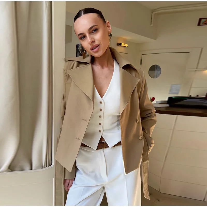 Soft Suede Women Commute Coat Long Sleeve High Neck Tie Waist All-match Cinched Slim Autumn Winter Coats 2026 Fashion Jackets