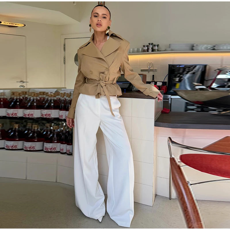 Soft Suede Women Commute Coat Long Sleeve High Neck Tie Waist All-match Cinched Slim Autumn Winter Coats 2026 Fashion Jackets