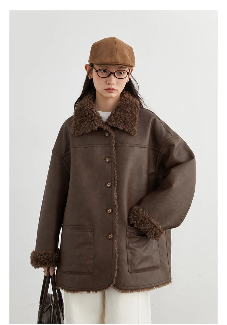 CHIC VEN Women Faux Leather Jacket Coat Loose Casual Reversible Mid Length PU Overcoat Retro Ladies Outerwear Autumn Winter 2025