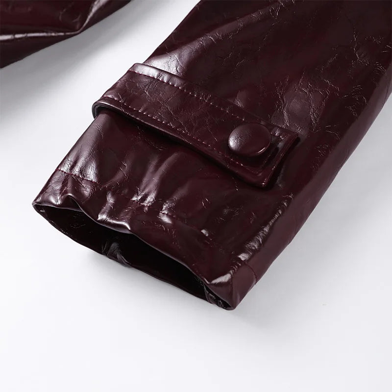 Retro Leather Blazers Short Skirts Suit Women's Stylish Lapel Double-breasted Jackets 2025 New Autumn Winter Ladies Streetwear