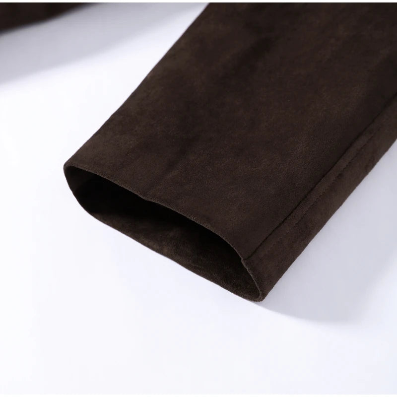 Soft Suede Women Commute Coat Long Sleeve High Neck Tie Waist All-match Cinched Slim Autumn Winter Coats 2026 Fashion Jackets