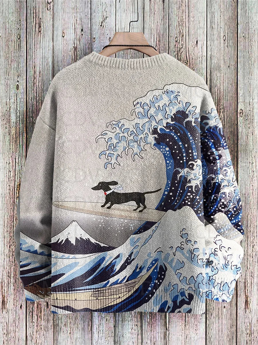 Retro Japanese Style Painting Cat Art Casual Print Knit Pullover Sweater Women For Men Sweater