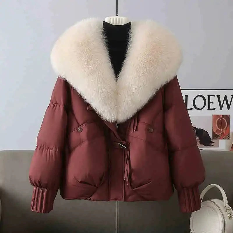 Winter New Warm Thicke Parka Coat Removable Fur Collar Loose Bread Coat Loose Chic Down Cotton-Padded Coat Women's Outwear