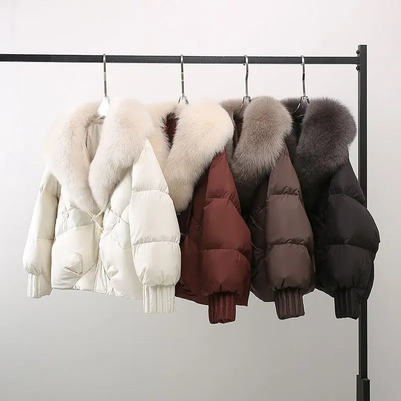 Winter New Warm Thicke Parka Coat Removable Fur Collar Loose Bread Coat Loose Chic Down Cotton-Padded Coat Women's Outwear