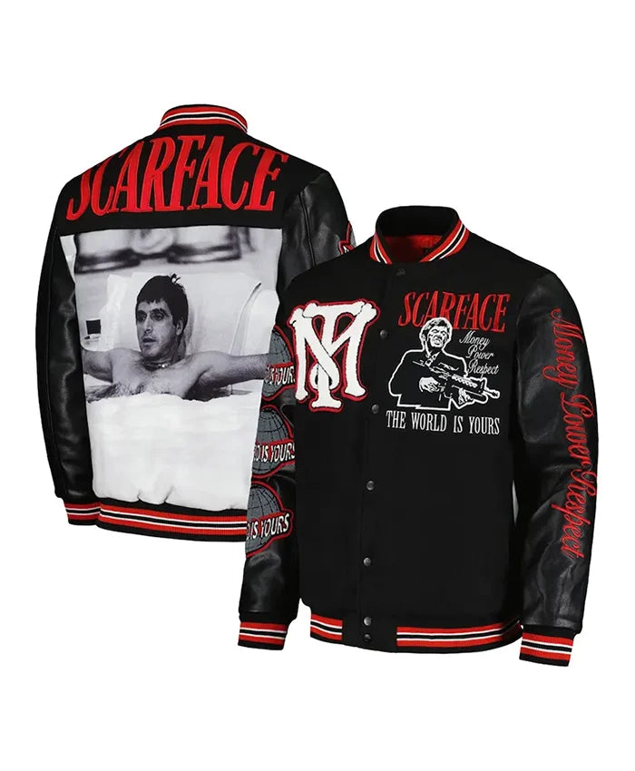 Scarface The World Is Yours Black Varsity Jacket - Recreated Inspired Edition