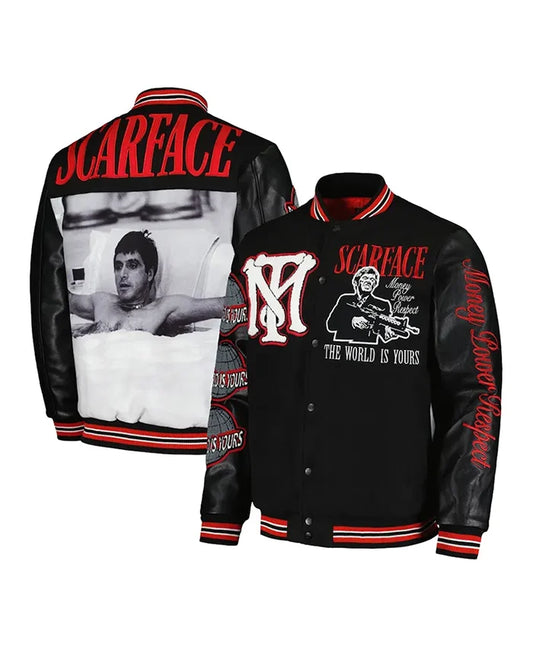 Scarface The World Is Yours Black Varsity Jacket - Recreated Inspired Edition