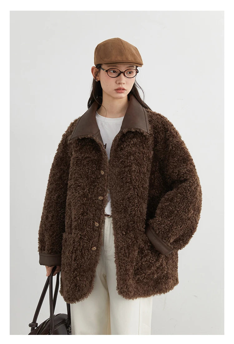 CHIC VEN Women Faux Leather Jacket Coat Loose Casual Reversible Mid Length PU Overcoat Retro Ladies Outerwear Autumn Winter 2025