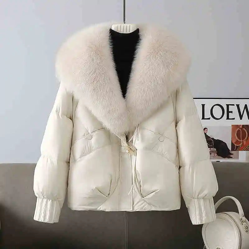 Winter New Warm Thicke Parka Coat Removable Fur Collar Loose Bread Coat Loose Chic Down Cotton-Padded Coat Women's Outwear