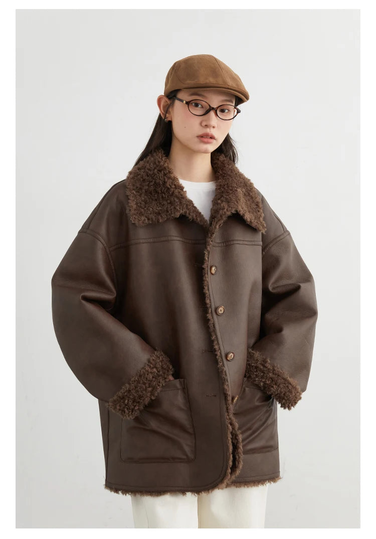 CHIC VEN Women Faux Leather Jacket Coat Loose Casual Reversible Mid Length PU Overcoat Retro Ladies Outerwear Autumn Winter 2025
