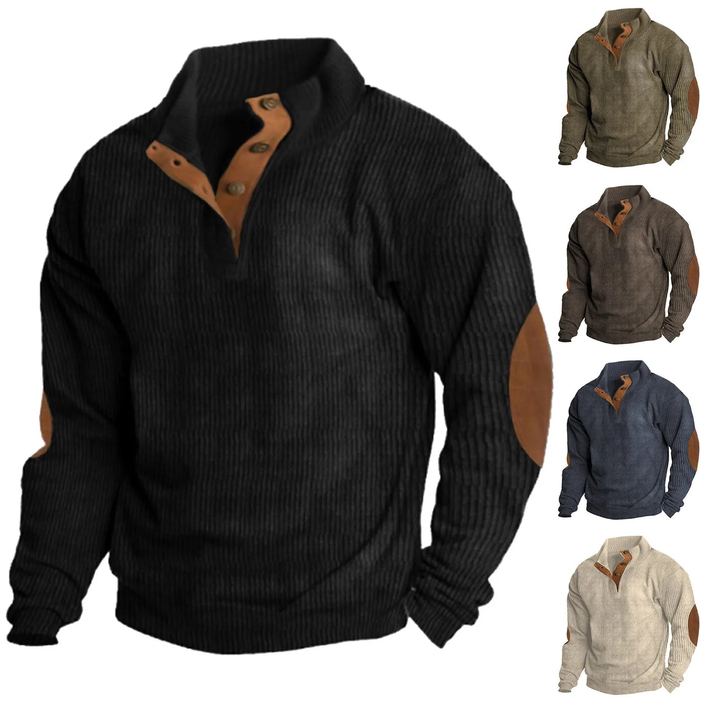 Mens Casual Sweater Tops Loose Comfortable Buckle Stand Neck Long Sleeve Knitwear Hoodie Plus Size Mens Band Knitting Pullovers