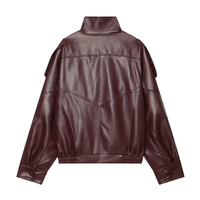 Women's Faux Leather Jacket New Fashion Long Sleeve Versatile Jacket Personality Chic Women Coat Autumn Winter Ladies Outerwear