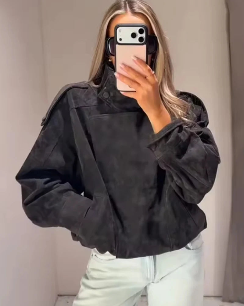 Women's Faux Leather Jacket New Fashion Long Sleeve Versatile Jacket Personality Chic Women Coat Autumn Winter Ladies Outerwear