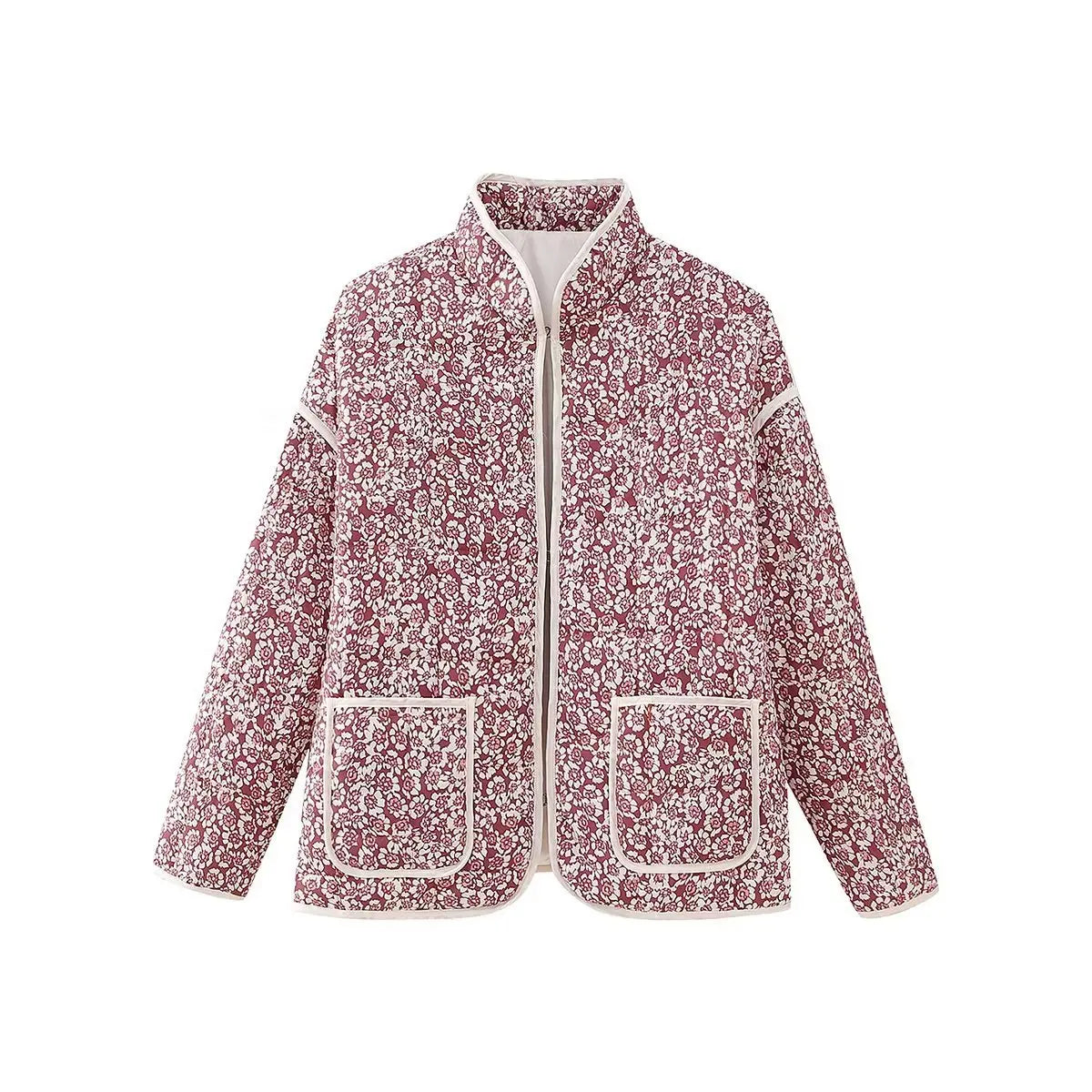 Chaqueta de mujer Winter Jacket Women Autumn Flower Printed Thin Pocket Decoration Cardigan Cotton Coat Women's Top