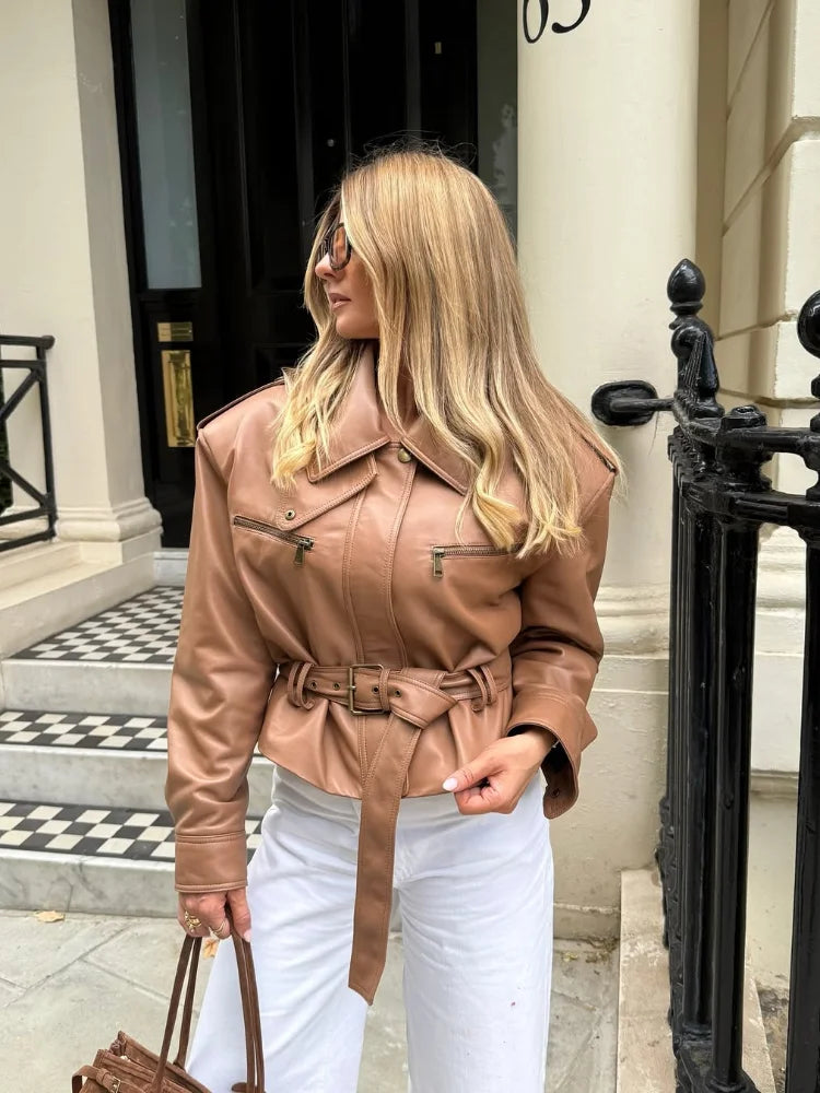 Women Solid Burgundy Waist Cinching Jacket Fashion Lace Up Stand Collar Zipper Bucket Short Jackets 2026 Lady High Street Coat