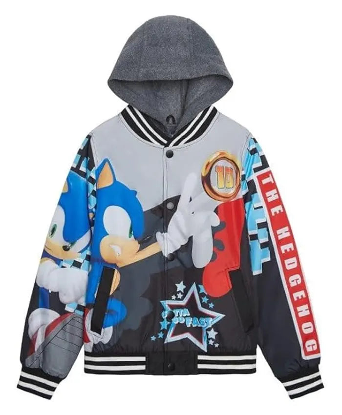 Sonic The Hedgehog Boys Hooded Varsity Jacket - Recreated Inspired Edition