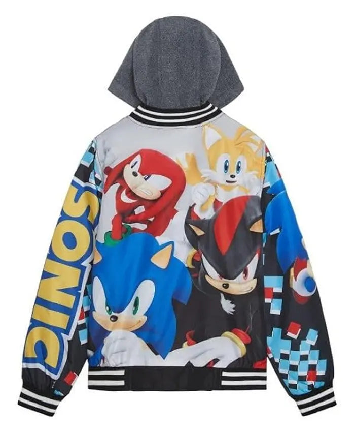 Sonic The Hedgehog Boys Hooded Varsity Jacket - Recreated Inspired Edition