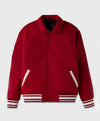 Stand Ford Red Trendy Drop Down Collar Varsity Jacket - Recreated Inspired Edition