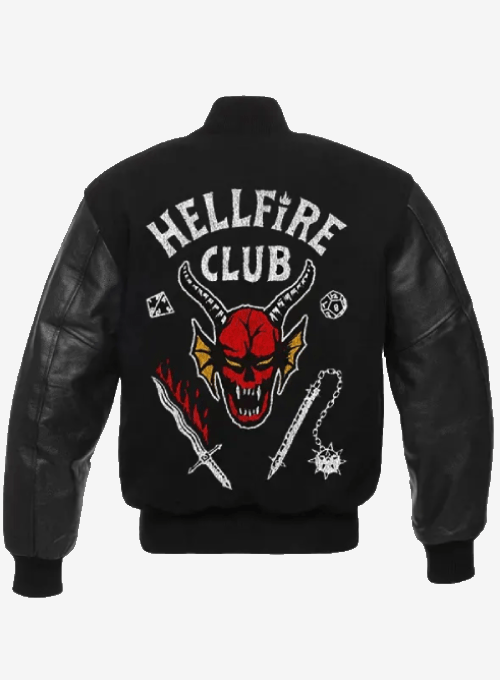 Stranger Things Hellfire Club Black Varsity Jacket - Recreated Inspired Edition