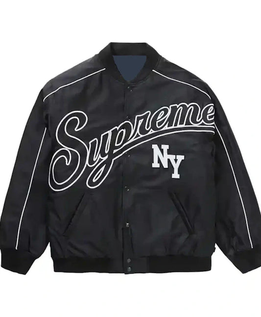 Supreme Contrast Script Black Varsity Jacket - Recreated Inspired Edition