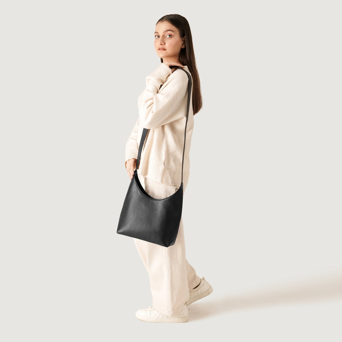 The Stefani Black Leather Hobo Bag