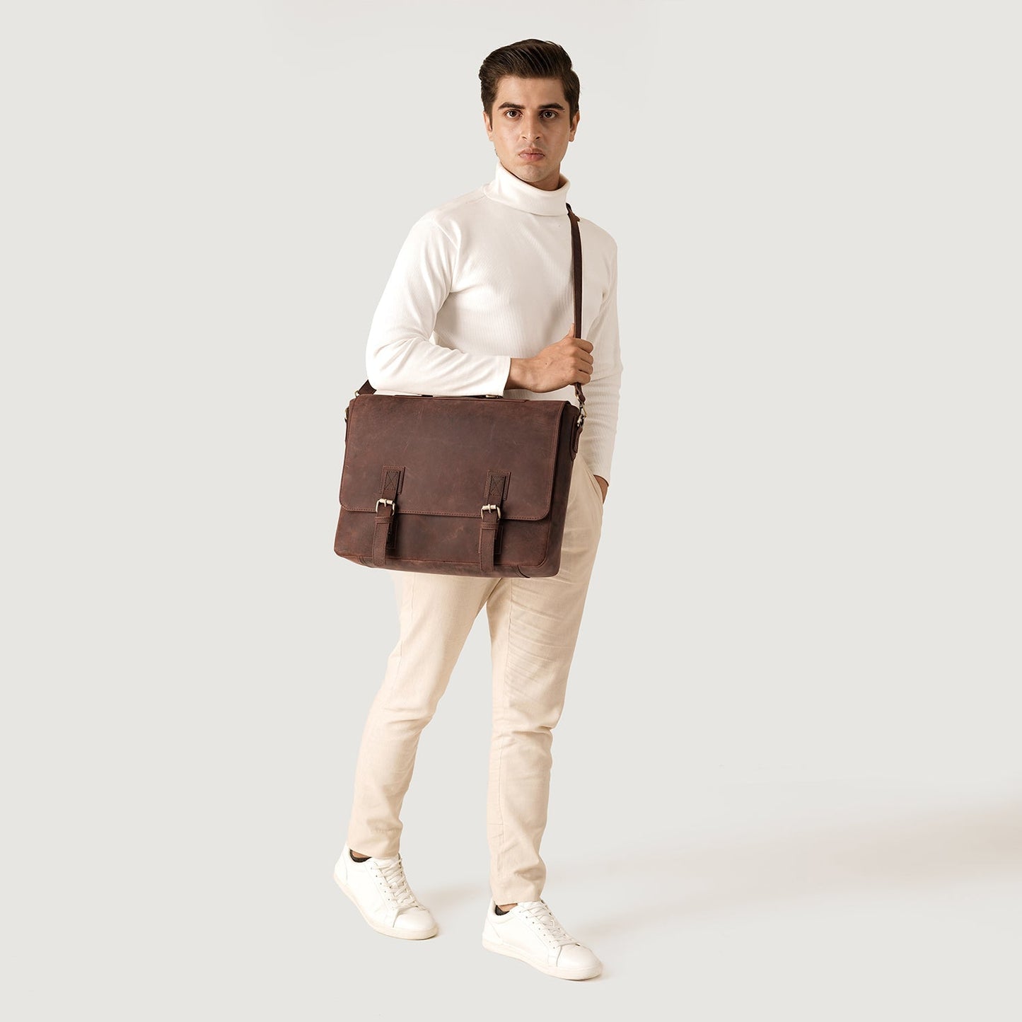 The Cristoph Vintage Distressed Brown Leather Messenger Bag