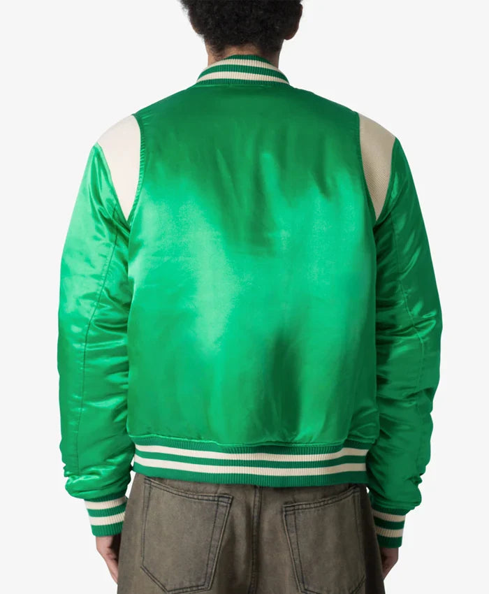 Trendy Satin Green Letterman Varsity Jacket - Recreated Inspired Edition