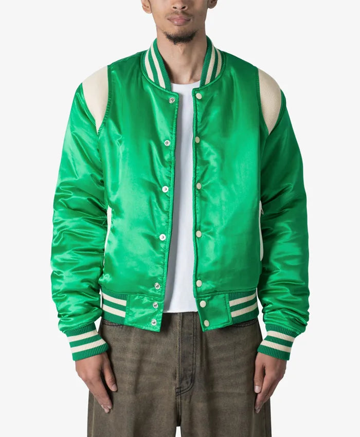 Trendy Satin Green Letterman Varsity Jacket - Recreated Inspired Edition
